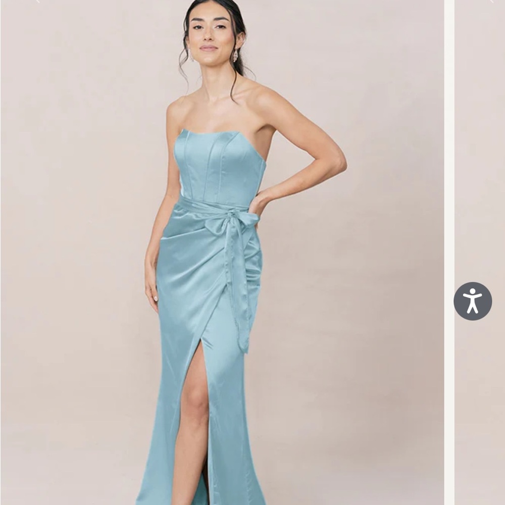 Revelry Blue Ruched Slit Gown